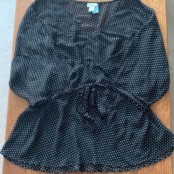 Cherokee Sheer Polkadot Blouse Top Sash Flutter - Picture 12 of 16